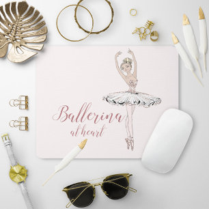 Mousepad Ballerina no coração citar simples brilho cor-de
