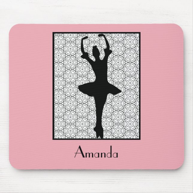 Mousepad Ballerina Silhouette em um padrão de Heart Mandala (Frente)