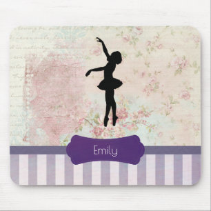 Mousepad Ballerina Silhouette no Elegante Padrão Vintage