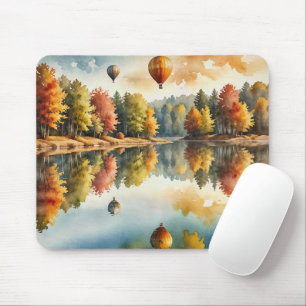 Mousepad Balões de ar quente pairando sobre um lago de outo