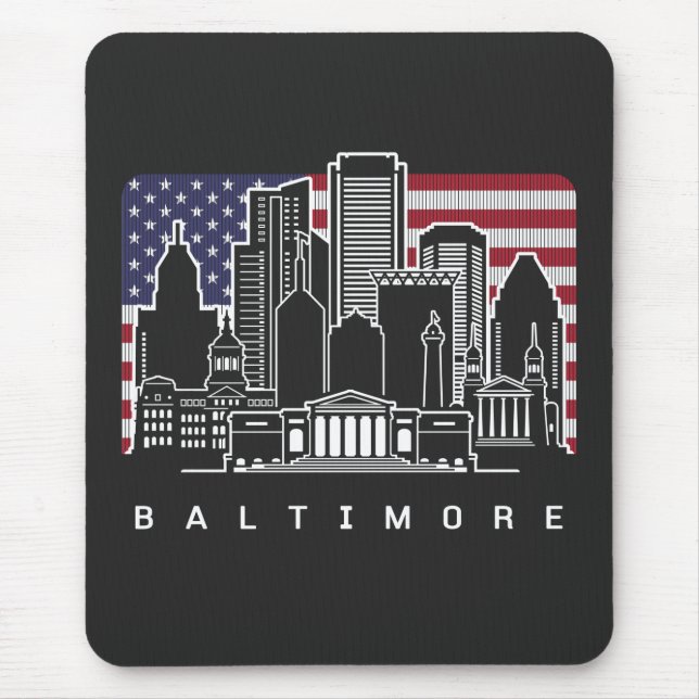 Mousepad Baltimore Maryland Skyline USA Flag (Frente)