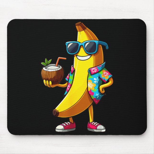 Mousepad Banana Usando Óculos de Sol Bebendo Coco Verão (Frente)