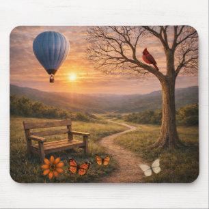 Mousepad Banco do Pôr do Sol Pacífico Balão Cardeal Paisage