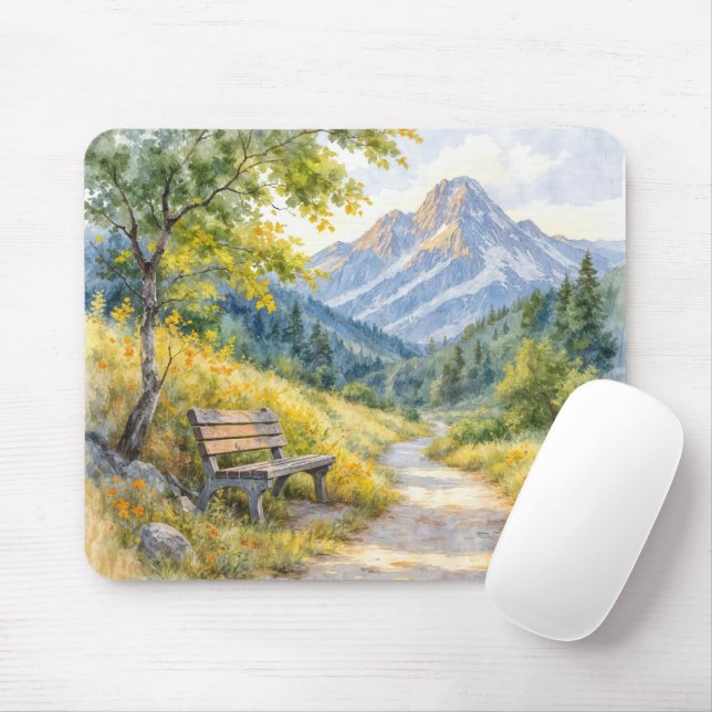 Mousepad Banco Vazio em um Vale do Prado das Montanhas (Com mouse)