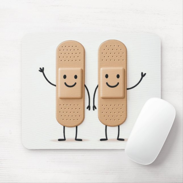 Mousepad Bandage Stick Figure Couple Waving (Com mouse)