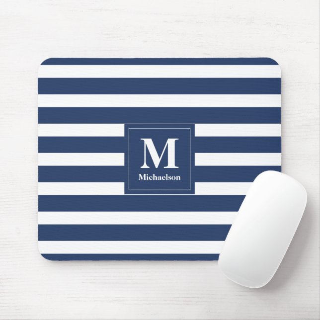 Mousepad Bandas brancas e azuis monogramas (Com mouse)