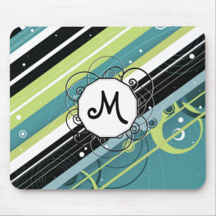 Mousepad Bandas Modernas de Teal e Limão com Monograma