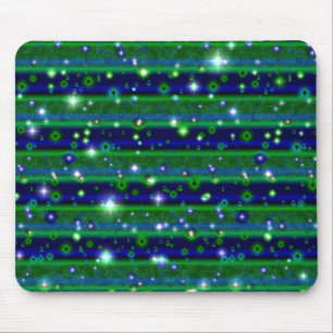 Mousepad Bandas verdes azuis com estrelas e gotas de chuva