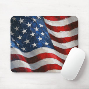 Mousepad Bandeira Americana Acenando em Arte de Pintura Imp
