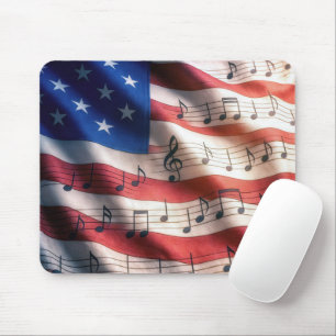 Mousepad Bandeira Americana Com Notas Musicais