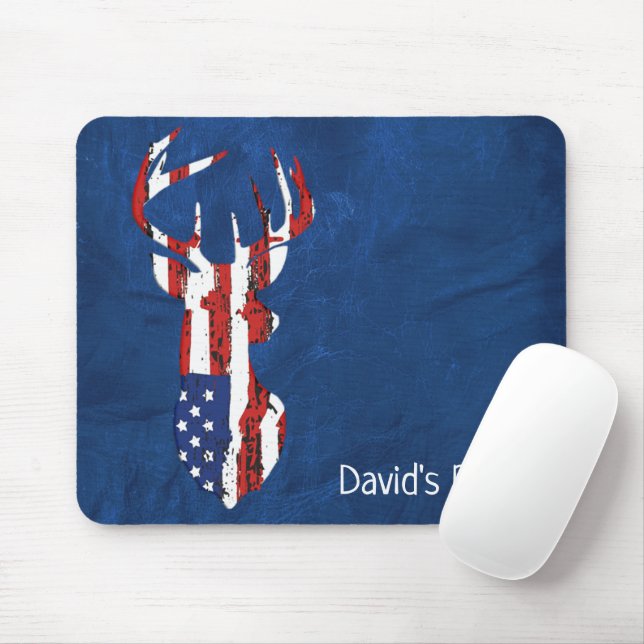 Mousepad Bandeira Americana Deer Sobre Couro Azul (Com mouse)