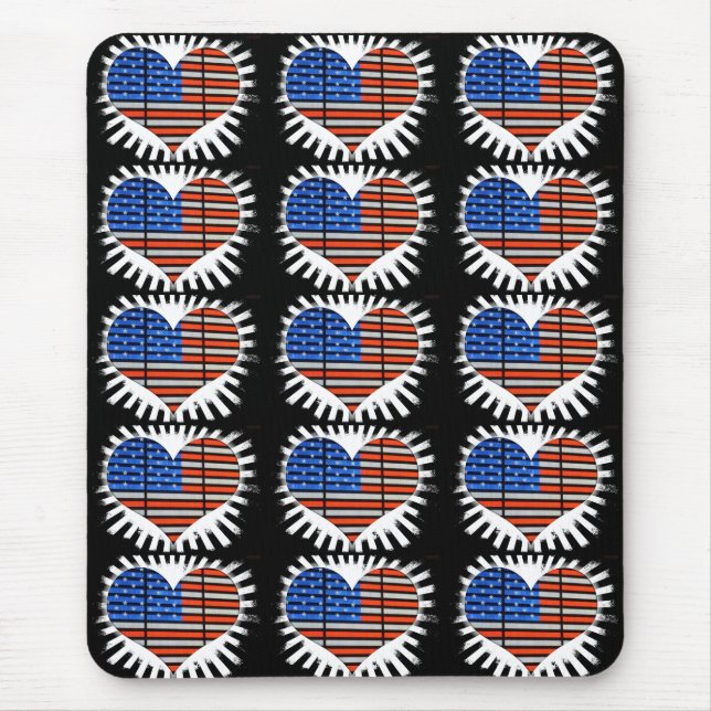 Mousepad Bandeira Americana do Coração Patriótica (Frente)