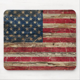 Mousepad Bandeira americana do vintage de madeira