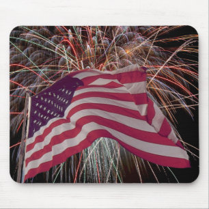 Mousepad Bandeira americana e fogos-de-artifício