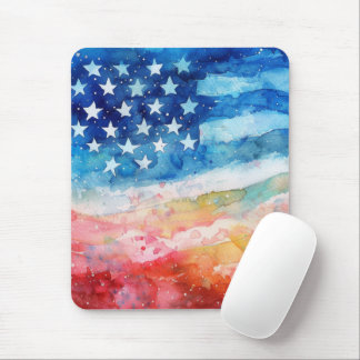 Mousepad Bandeira Americana em Aquarela Vermelha, Branca e