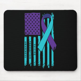 Mousepad Bandeira Americana Fita Suicídio Sensibilização Cu
