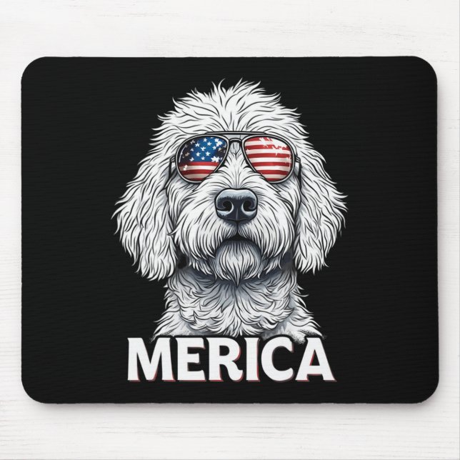 Mousepad Bandeira Americana Merica Goldendoodle Cachorro 4  (Frente)