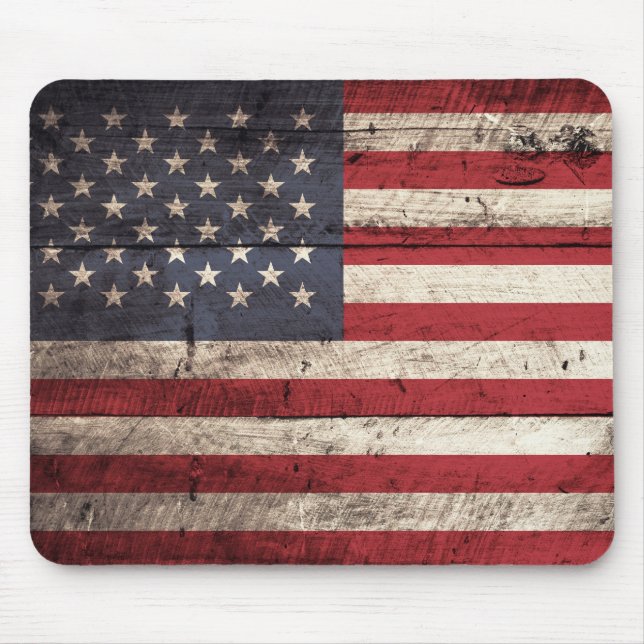 Mousepad Bandeira americana na grão de madeira velha (Frente)