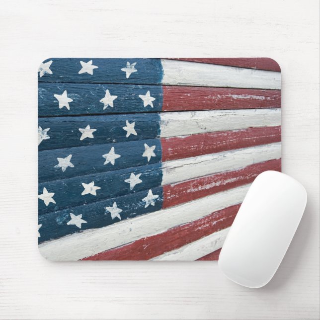 Mousepad Bandeira Americana Pintada em Madeira (Com mouse)