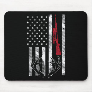 Mousepad Bandeira Americana Rifle Antler Vintage Deer Hunti