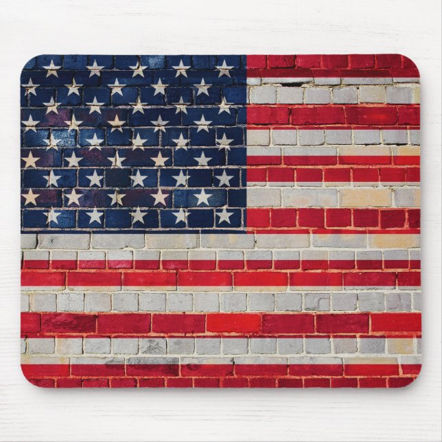 Mousepad Bandeira da América num muro de tijolos (Frente)