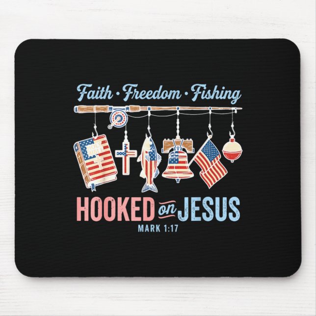 Mousepad Bandeira da fé liberdade pesca fisgado em jesus (Frente)