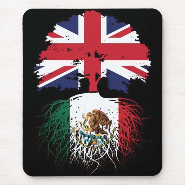 Mousepad Bandeira das Raízes da Árvore no Reino Unido mexic (Frente)