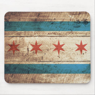 Mousepad Bandeira de Chicago na grão de madeira velha