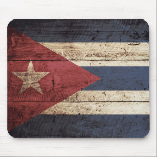 Mousepad Bandeira de Cuba na grão de madeira velha