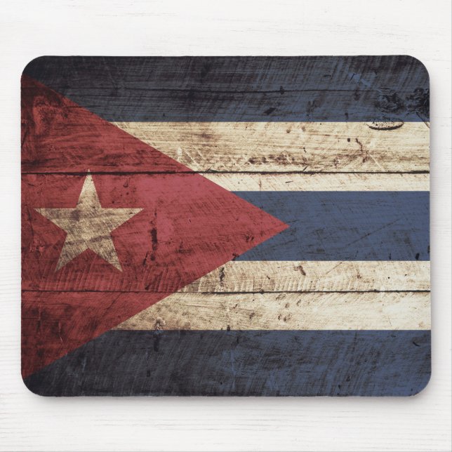 Mousepad Bandeira de Cuba na grão de madeira velha (Frente)