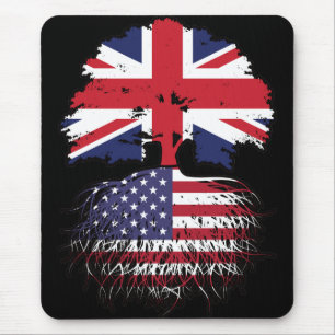 Mousepad Bandeira de Raízes de Árvore Britânica Americana