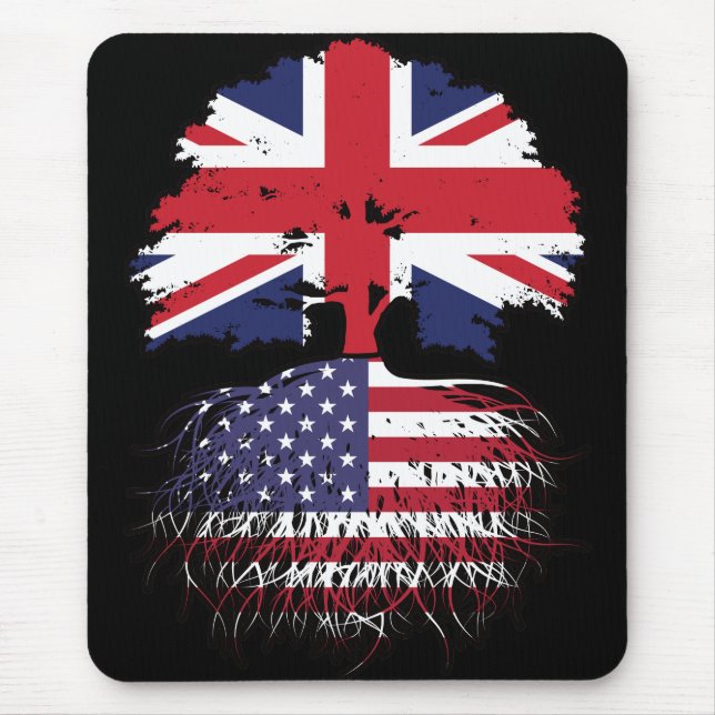 Mousepad Bandeira de Raízes de Árvore Britânica Americana (Frente)