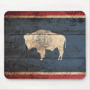 Mousepad Bandeira do estado de Wyoming na grão de madeira