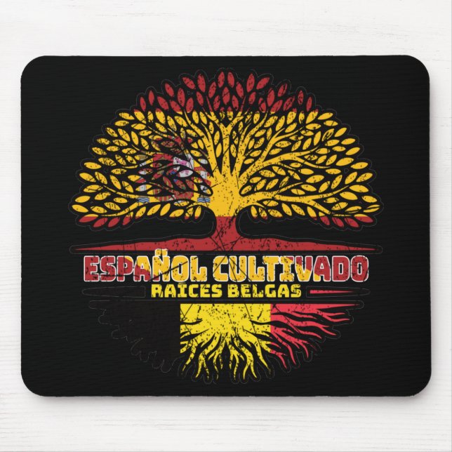 Mousepad Bandeira Espanha belga das Raízes da Árvore espanh (Frente)