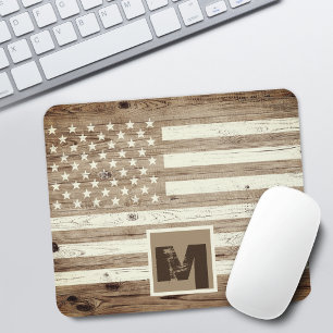 Mousepad Bandeira EUA de Madeira Rústica Monograma