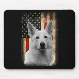 Mousepad Bandeira Patriótica Pastor Alemão Branco Americano