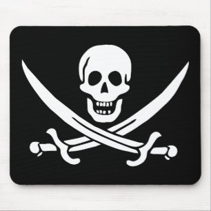 Mousepad Bandeira Pirata Caveira Espadas Cruzadas