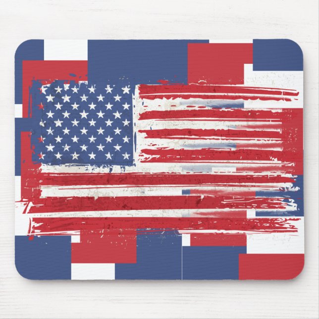 Mousepad Bandeiras abstrato-Americanas em Branco Vermelho e (Frente)
