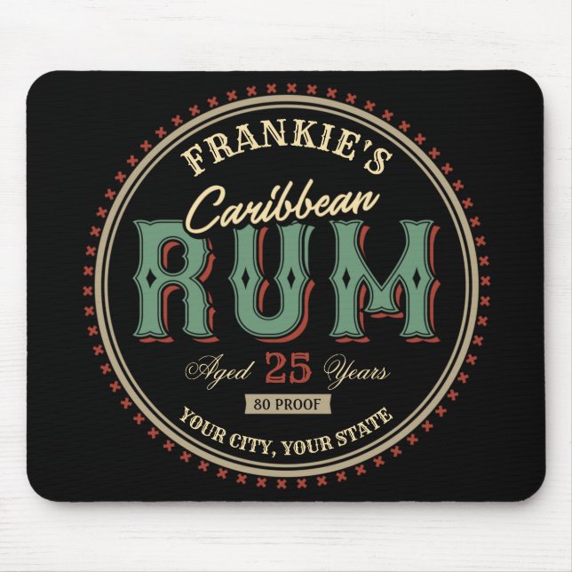 Mousepad Bar de Etiqueta de Rum de Caribe Personalizado (Frente)