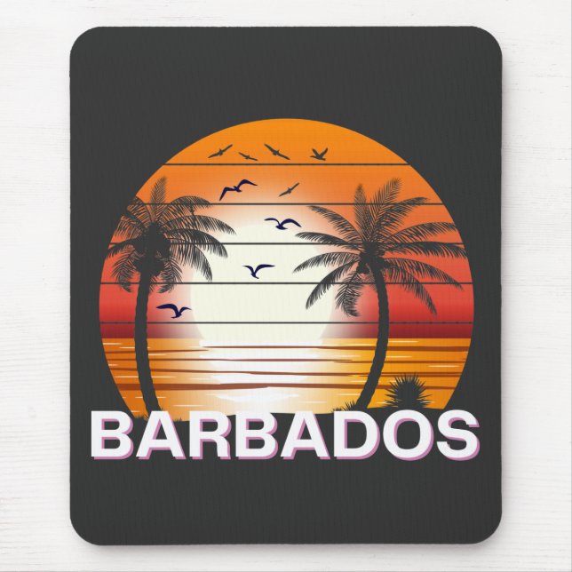Mousepad Barbados Vintage Palm Trees Summer Beach (Frente)