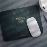 Mousepad Barbeiro de luxo compra ouro e marinho geométrico<br><div class="desc">Mão de rato da Barbershop com formas geométricas douradas falsas e tipografia num fundo de quadro azul marinho escuro estilo vintage.               Adequado para penteados elegantes,  serviços de alfaiate,  salão masculino ou boutiques.</div>