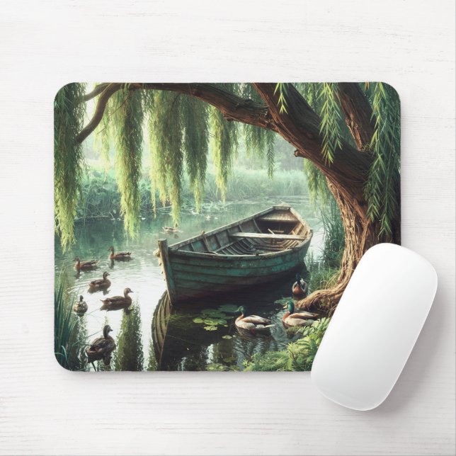 Mousepad Barco de Madeira sob uma Árvore Salgueiro (Com mouse)