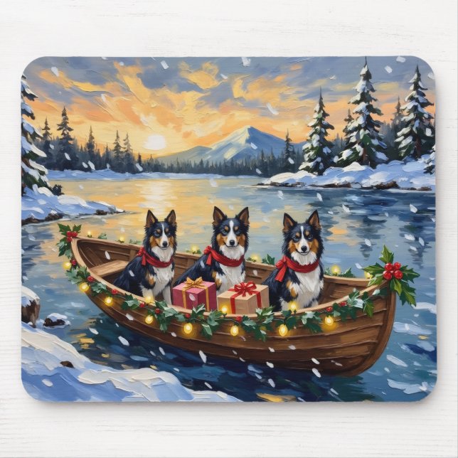 Mousepad Barco de Natal de Rough Collie Férias (Frente)