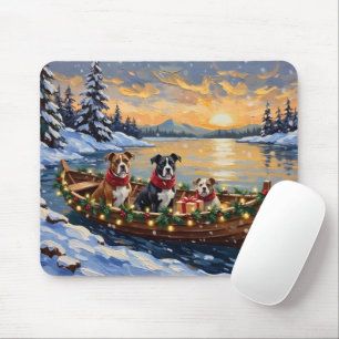 Mousepad Barco de Natal do American Staffordshire Terrier