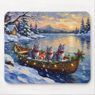 Mousepad Barco de Natal do Gato Azul Oriental Feriado