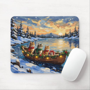 Mousepad Barco de Natal do Gato Persa Feriado