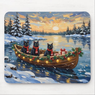 Mousepad Barco de Natal do Gato Preto Feriado