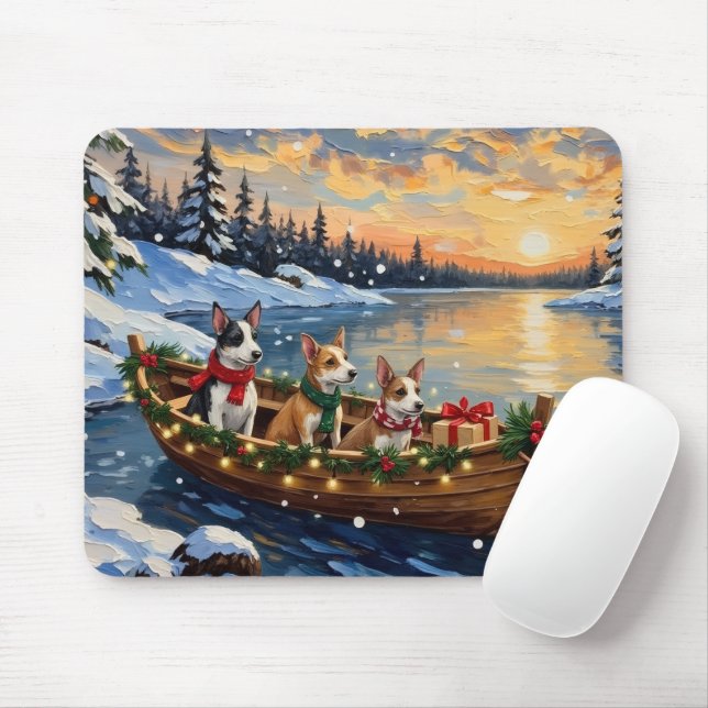 Mousepad Barco de Natal do Rat Terrier Férias (Com mouse)