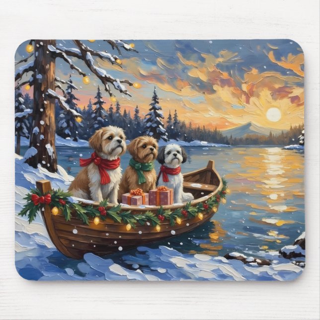 Mousepad Barco de Natal do Shih Tzu Férias (Frente)