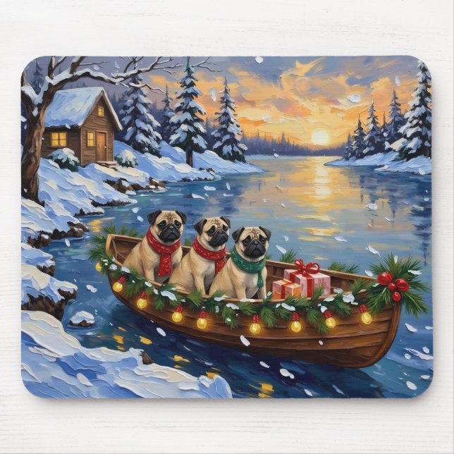 Mousepad Barco de Natal Pug Férias (Frente)